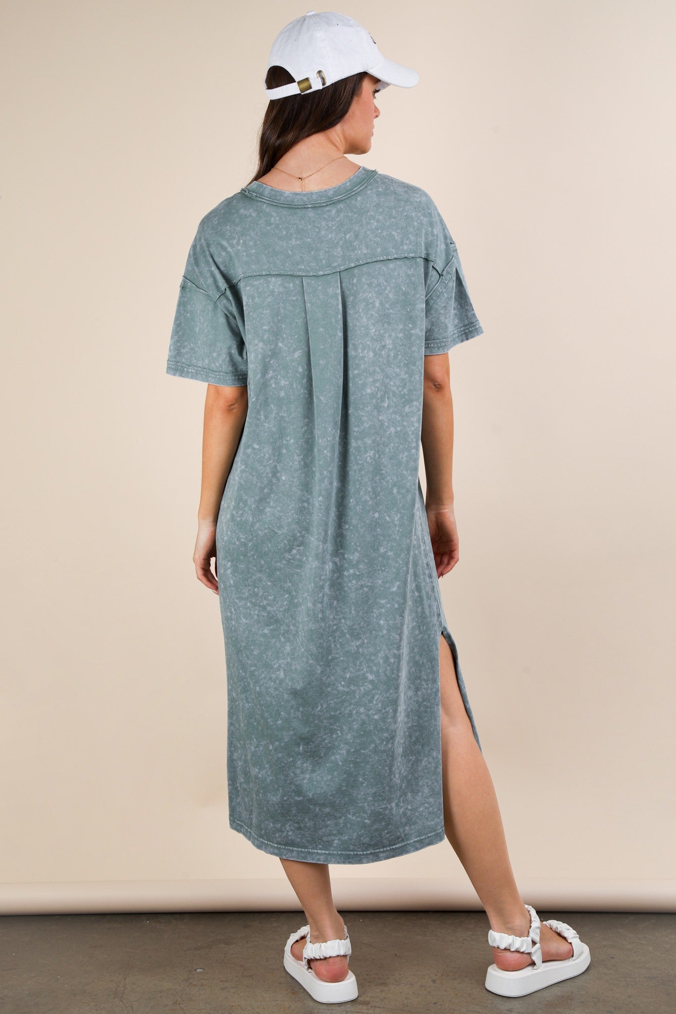Mineral Washed Casual Comfy Midi Dress | Oversized