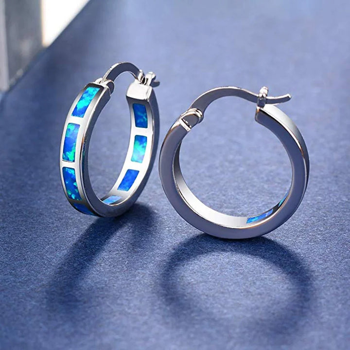 Blue Opal Circle Hoop Earrings