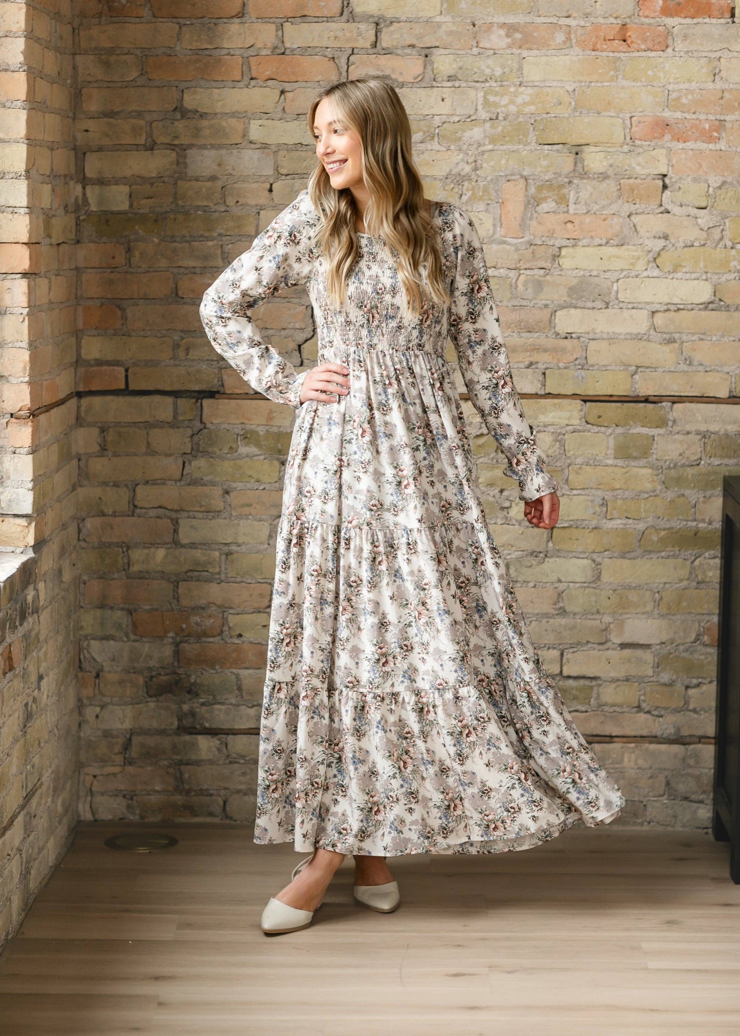 Gia Smocked Long Sleeve Maxi Dress