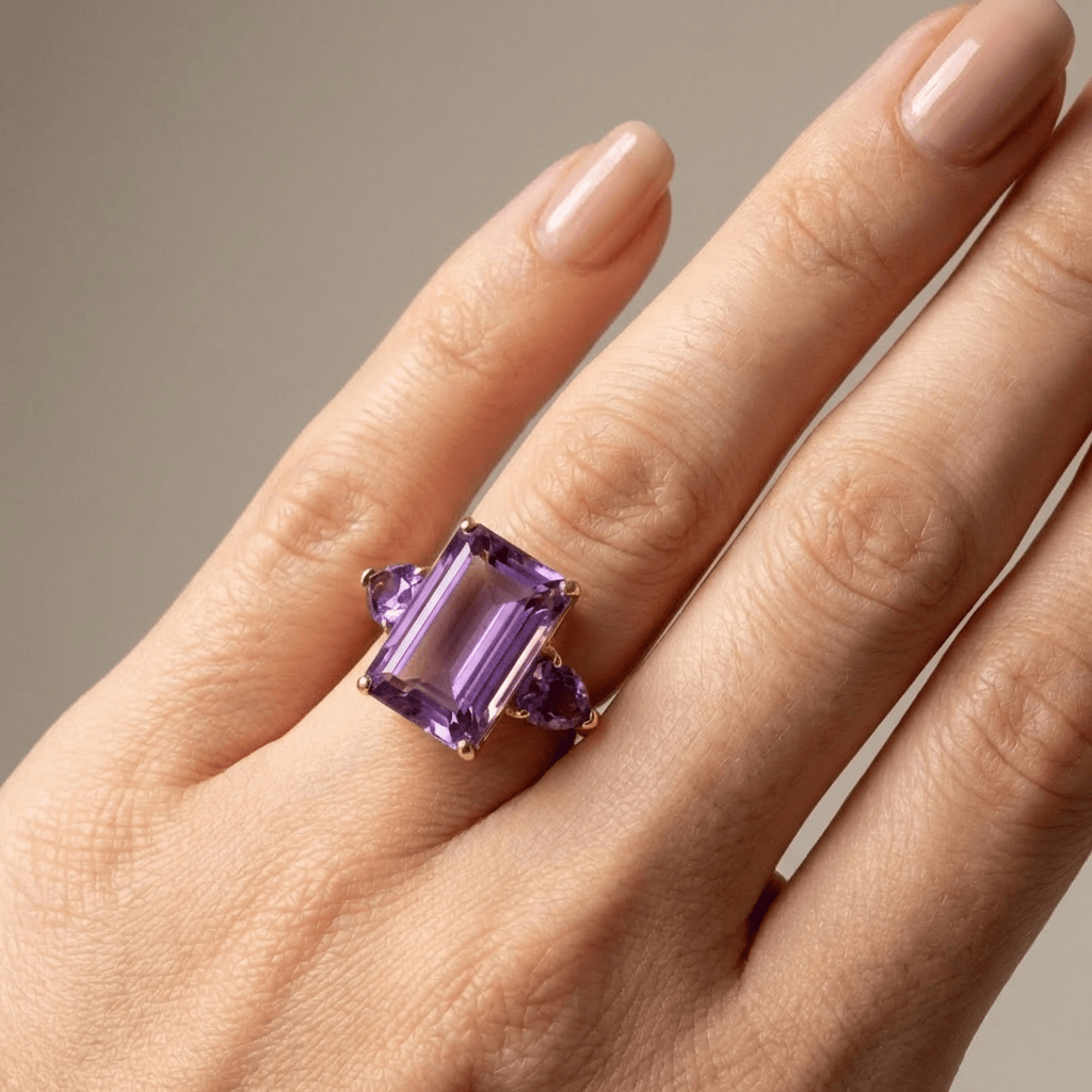 AMETHYST TOURMALINE CRYSTAL GOLD RING