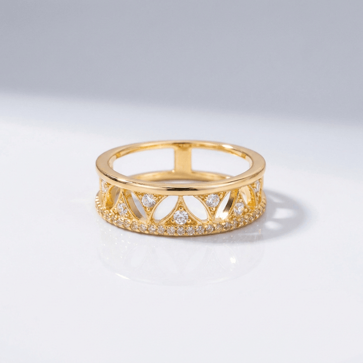 CRYSTAL CROWN GOLD BAND RING - (ADJUSTABLE)