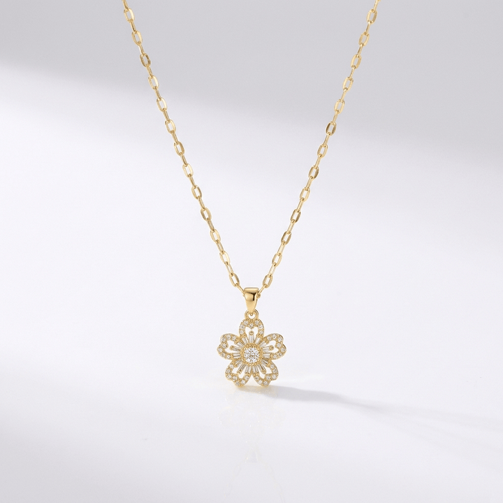 GOLD ZIRCONIA FLOWER NECKLACE