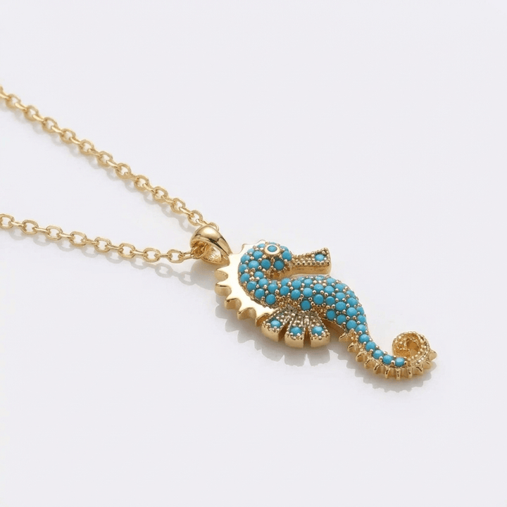 GOLD BLUE SEAHORSE NECKLACE