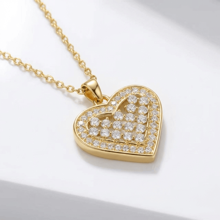 GOLD HEART PAVE ZIRCONIA NECKLACE