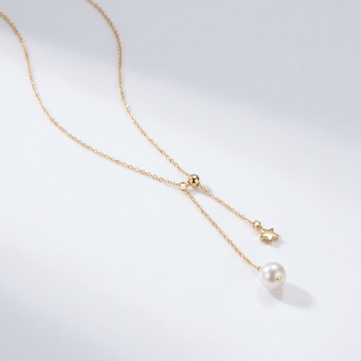 GOLD PEARL STAR LARIAT NECKLACE