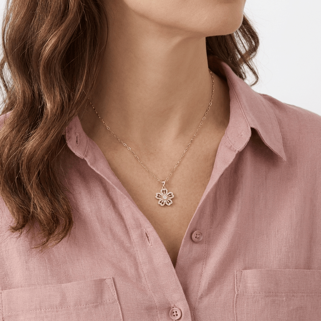 GOLD ZIRCONIA FLOWER NECKLACE