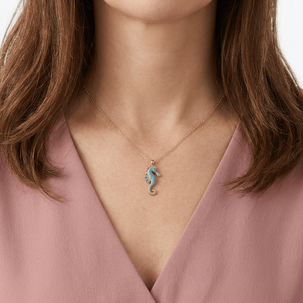 GOLD BLUE SEAHORSE NECKLACE