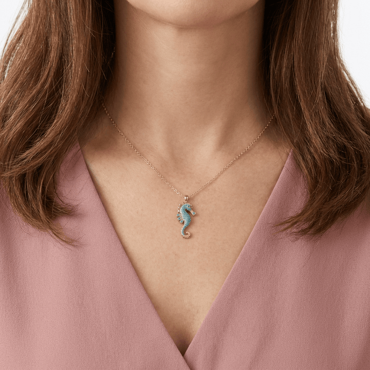 GOLD BLUE SEAHORSE NECKLACE