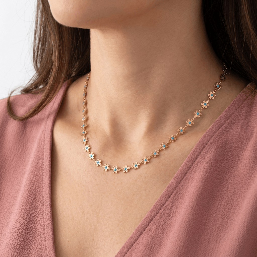 GOLD FLOWER GEMSTONE NECKLACE