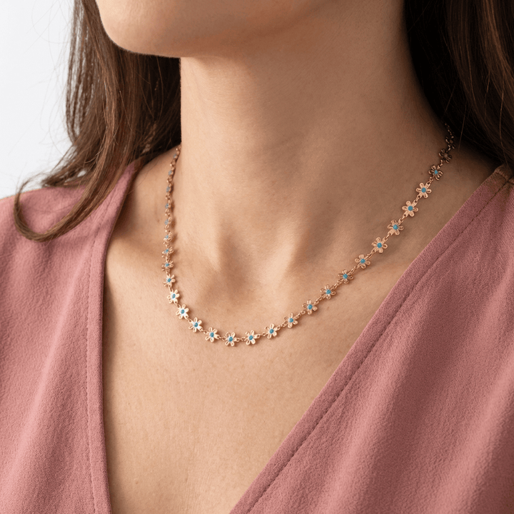 GOLD FLOWER GEMSTONE NECKLACE