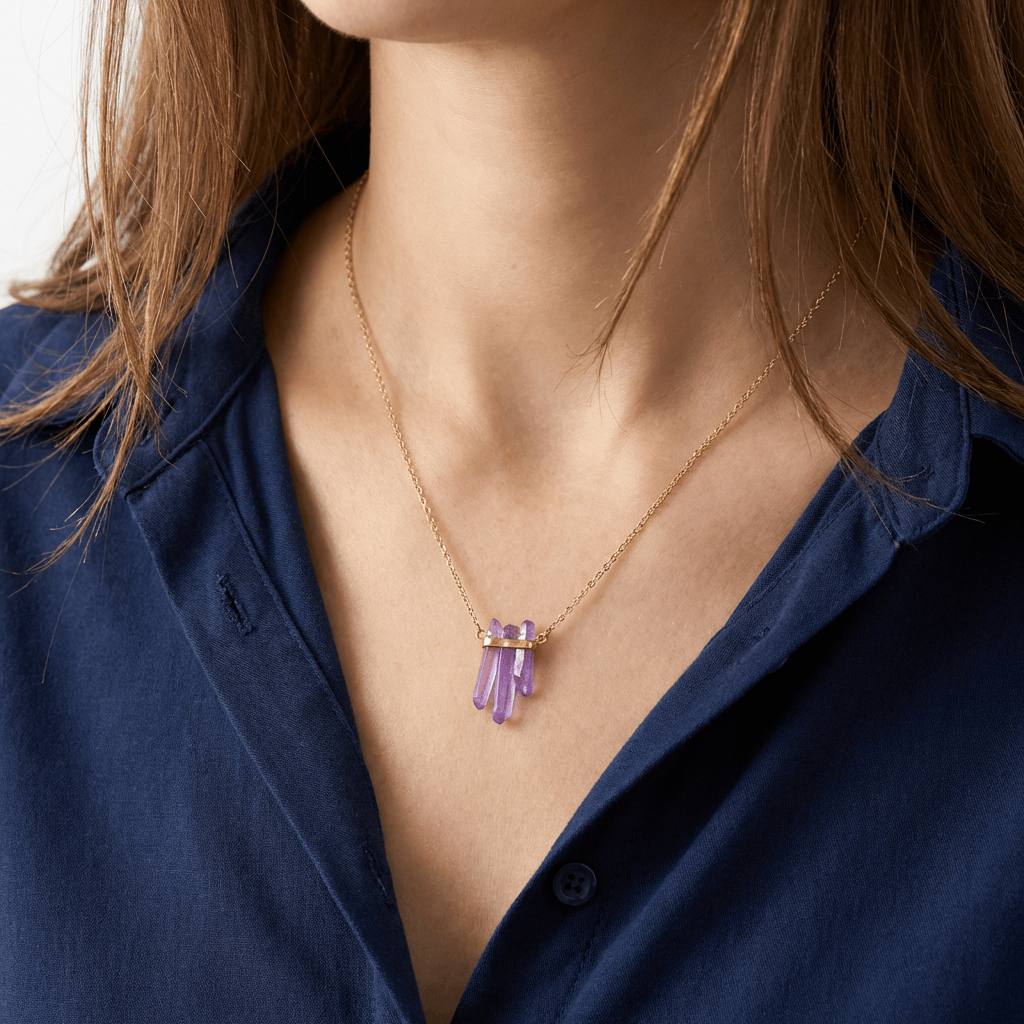 GOLD PURPLE AMETHYST CLUSTER NECKLACE