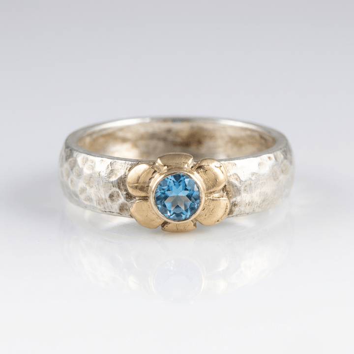 HANDMADE SILVER TWO TONE BLUE TOPAZ RING