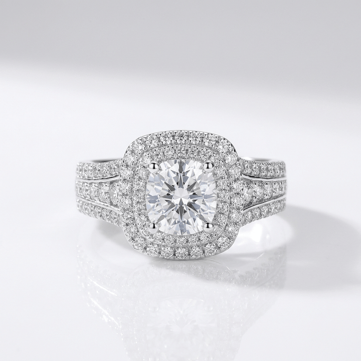 SILVER ROUND DIAMOND HALO RING