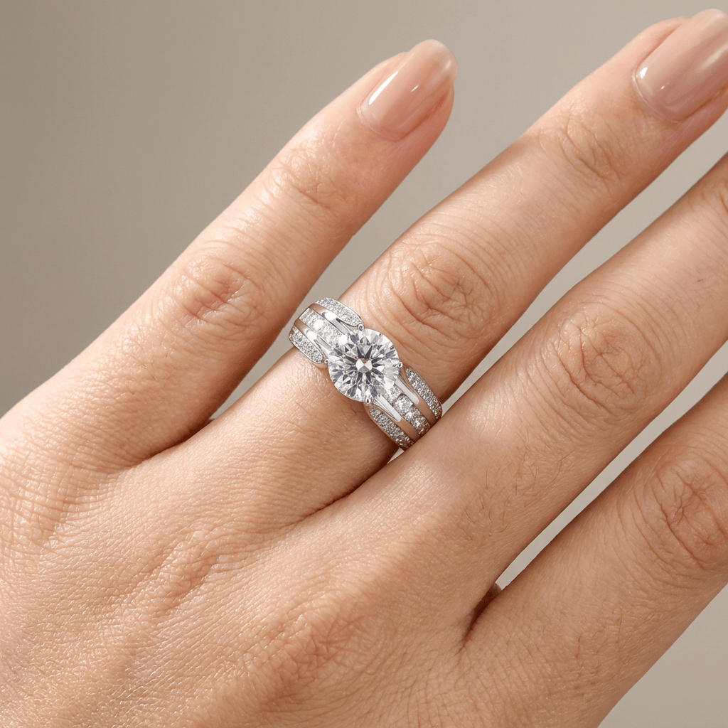 SILVER ROUND DIAMOND PAVE BAND RING