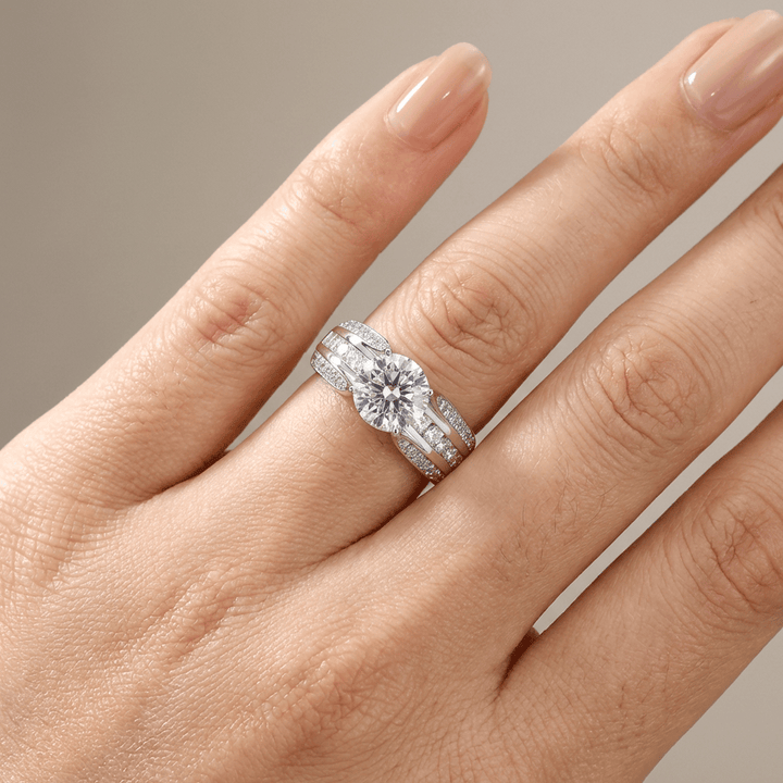 SILVER ROUND DIAMOND PAVE BAND RING