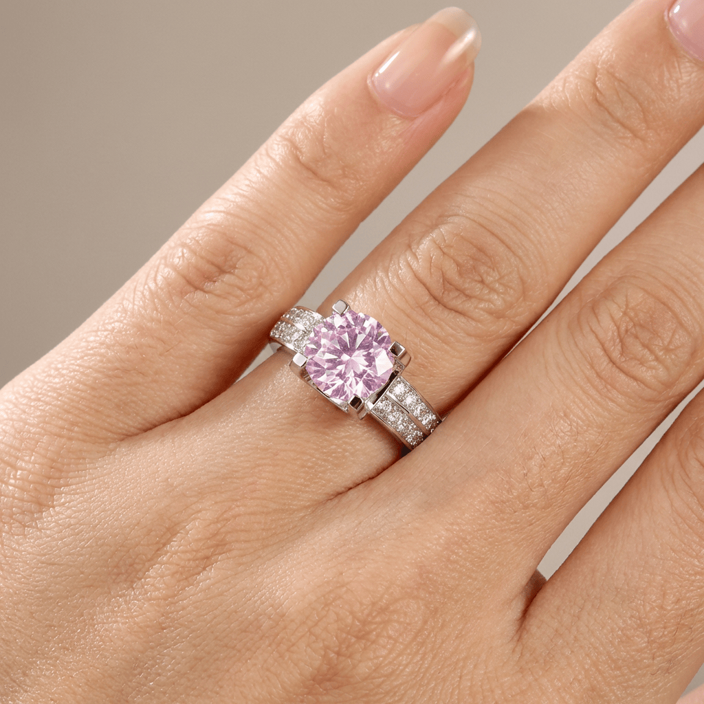SILVER ROUND DIAMOND PAVE SOLITAIRE RING - (ADJUSTABLE)