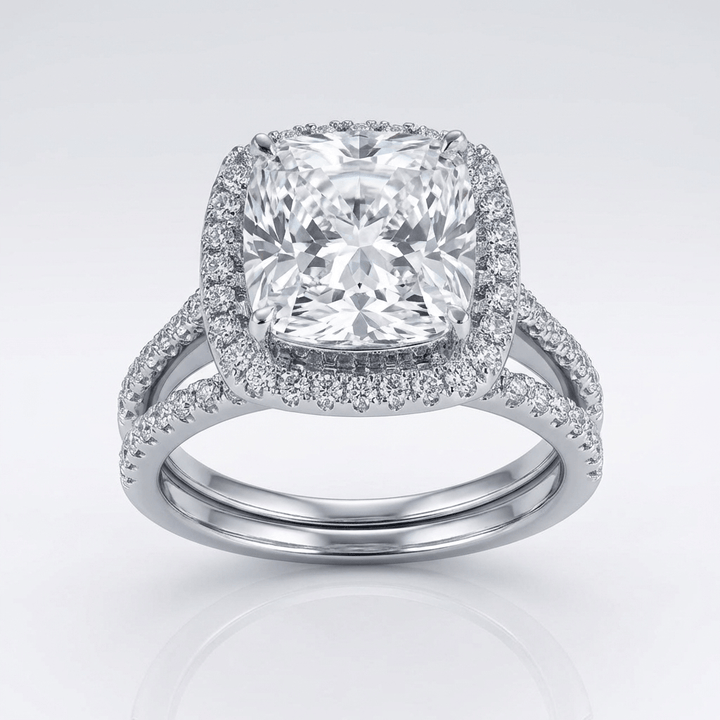 SILVER SQUARE ZIRCONIA HALO RING