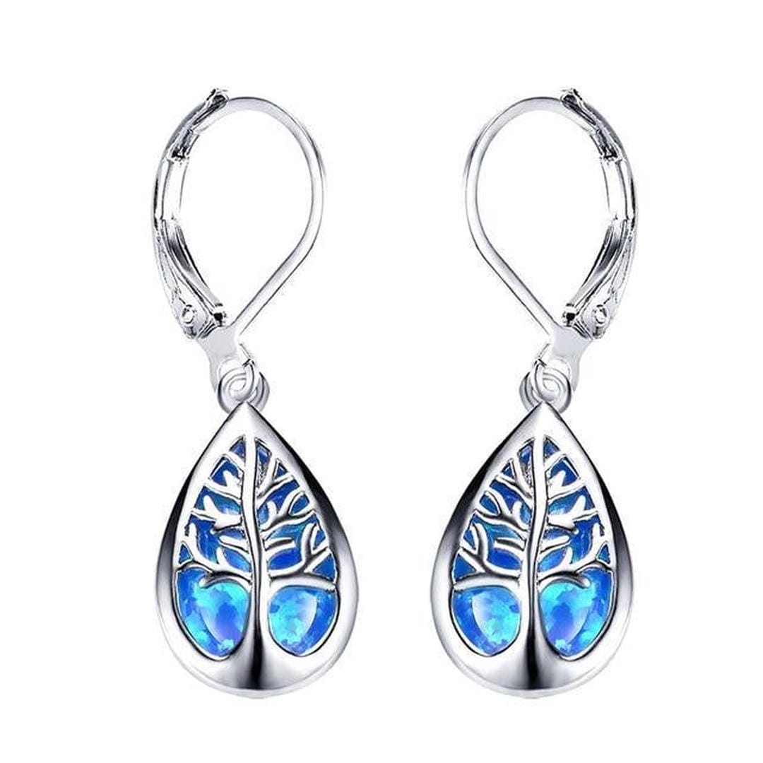Silver Opal Tree Branch Earrings