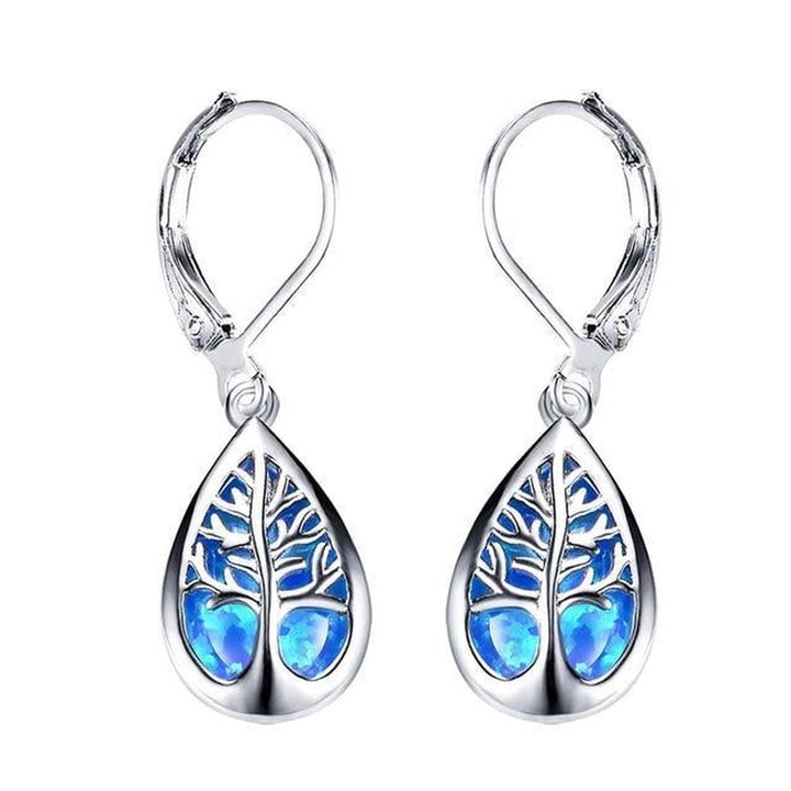 Silver Opal Tree Branch Earrings