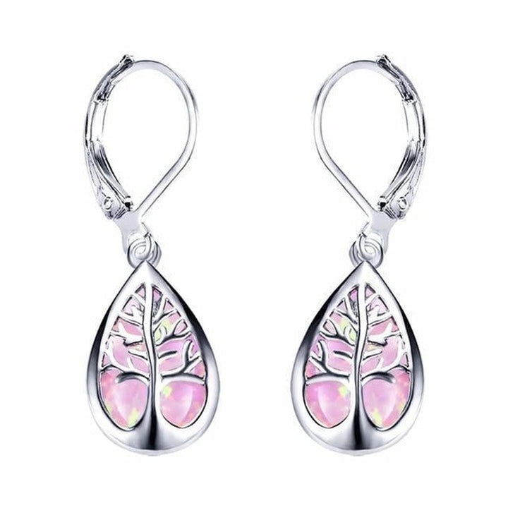 Silver Opal Tree Branch Earrings