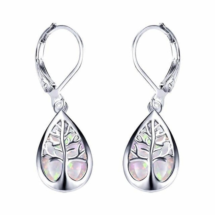 Silver Opal Tree Branch Earrings